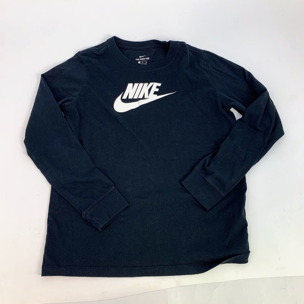 Nike Kids‎ Long Sleeve T Shirt Black White Swoosh Logo Cotton Tee XL